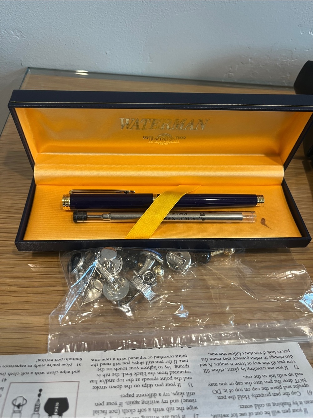 Waterman Navy Blue and Gold Rollerball Pen in Presentation Case